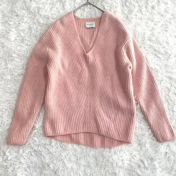 유나이티드 애로우즈 UNITED ARROWS 리브 니트 V넥 핑크