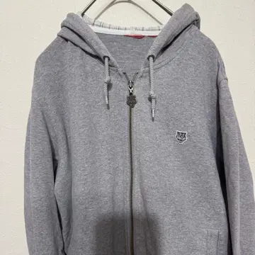 오니츠카타이거 지퍼 후드티 그레이 원포인트 M 짧은 기장 숏