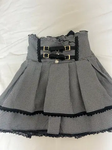 LIZLISA 2단 리본 벨트 치마바지(블랙 체크)