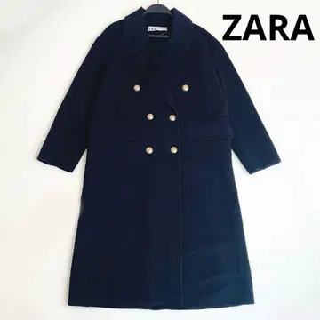 자라 울 혼방 코트 롱 네이비 골드 버튼 테일러드 트렌치