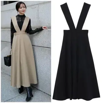 [새상품급] 2way 울 블렌드 플레어 점프 스커트 블랙 S 아뉴앙스