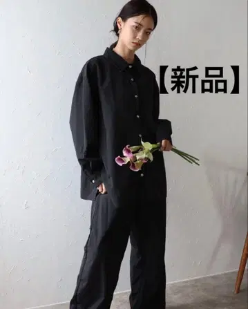 [새상품] ENC 백 라벨 스냅 버튼 나일론 셔츠 블랙 프리 사이즈