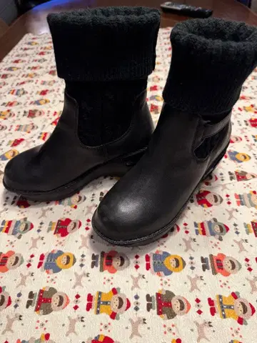 히나데이 그린 가죽 니트 웨지힐 부츠 블랙 M