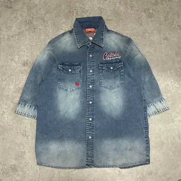 GOTCHA 코튼 메시지 자수 7부 기장 데님 셔츠 M