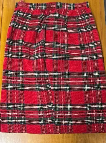 빨간색 타탄 체크 타이트 스커트 미니 스커트 울 혼방 가을/겨울