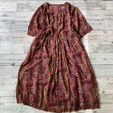 페이즐리 무늬 반팔 롱 셔츠 원피스