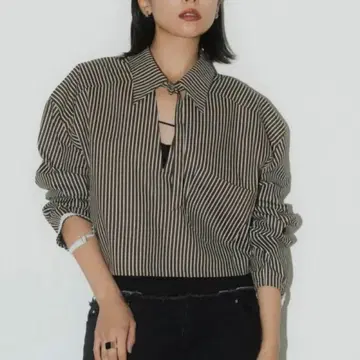 Knuth Marf 스트라이프 볼륨 셔츠 긴팔 브라운