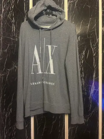 Armani Exchange 후드 부착 후드티 그레이
