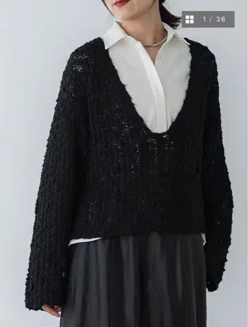 crewre 크루레 멜란지 딥 V넥 니트 블랙 사이즈 2