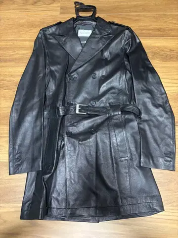 새상품급 남성용 비기 양가죽 램 가죽 더블 트렌치코트 벨티드 블랙
