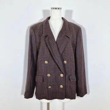 레리안 테일러드 자켓 더블 골드 버튼 체크 무늬 13+