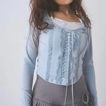 PELLICULE 레이스업 코르셋 레이어드 T 블루