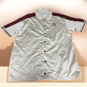 PUMA 버튼업 반팔 셔츠 크림/버건디