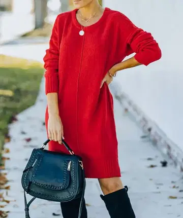 5XL 사이즈 / 레드 니트 원피스 긴팔