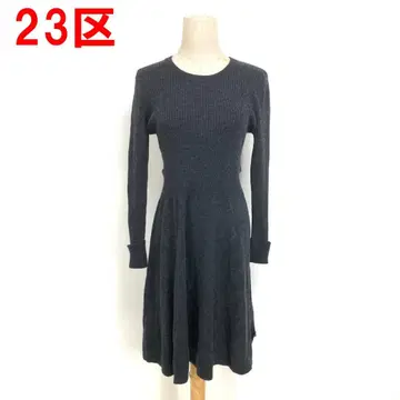 A7092 23구 니트 원피스 울 긴팔 플레어 리브 그레이 38