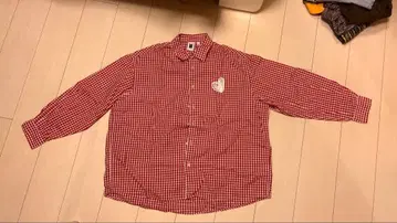 빨간색 체크 M 사이즈 긴팔 셔츠 하트 자수