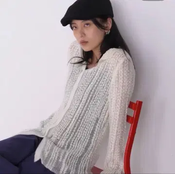 JEANASIS 화이트 리브 니트 긴팔 셔츠