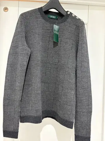 로렌 그레이 체크 무늬 긴팔 스웨터