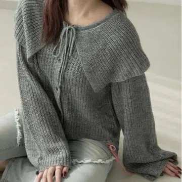 빅 칼라 리본 니트 가디건