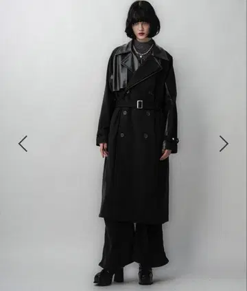 블랙 합성 피혁 트렌치코트