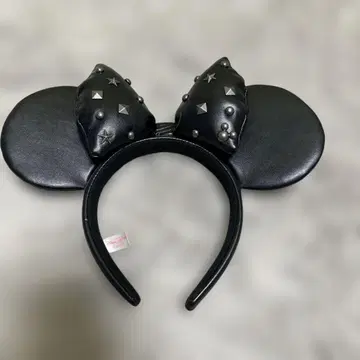 스터드 장식 블랙 미키마우스 귀 헤어밴드~(=^ ^)