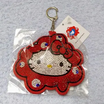 오사카 만박 회장 한정판 반짝이는 가죽 키링 먁먁 키티 산리오