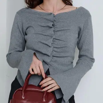 프론트 개더 니트 가디건