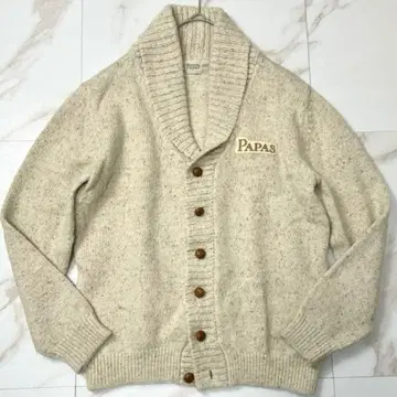 컨디션 최상 파파스 숄카라 니트 자켓 멜란지 호두 단추 베이지