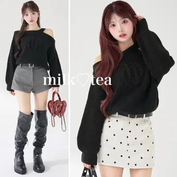 택 포함 새상품 다리치 케이블 로고 아지메 니트탑 블랙 프리