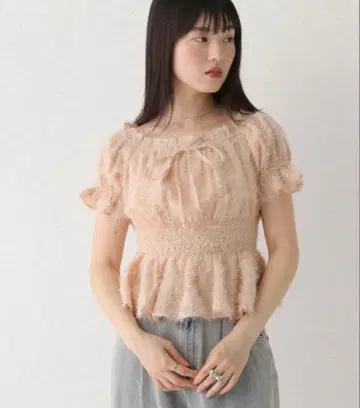 자카드 리본 블라우스 Heather