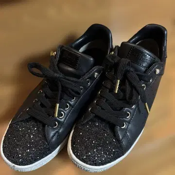 다이애나 블랙 가죽 글리터 스니커즈