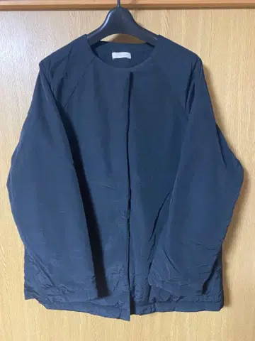 블랙 노카라 나일론 자켓 오버 사이즈