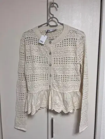 새상품 ZARA 자라 레이스 니트 페플럼 가디건