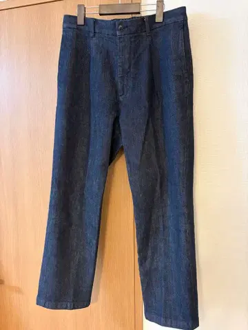 다크 블루 스트레이트 데님 팬츠 허리밴딩