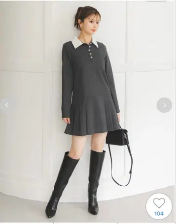 카라 플리츠 컷 미니 원피스