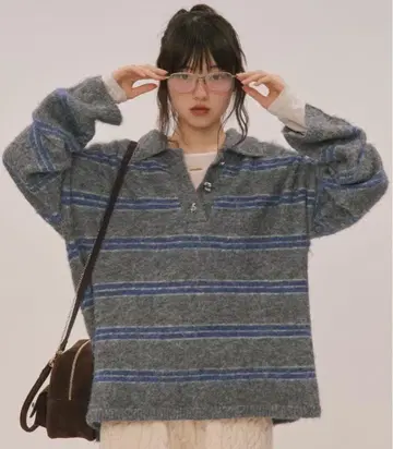 loin nuit 스트라이프 패턴 버튼 니트 로완뉴이