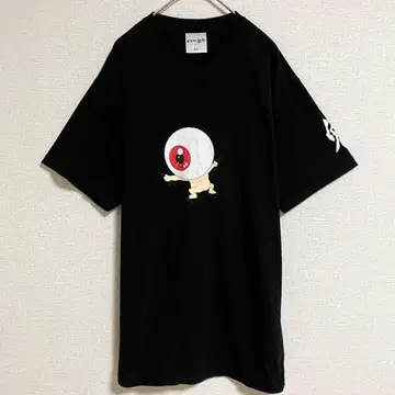 게게게의 키타로 셔츠 반팔 눈알 아버지 면 블랙 XL 사이즈