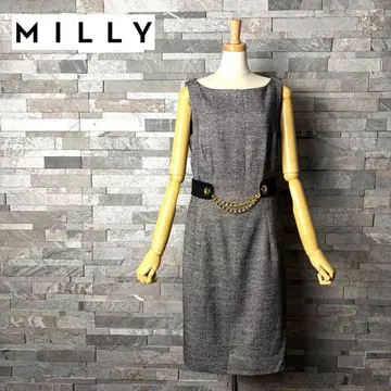 MILLY 밀리 실크 혼방 울 슬리브리스 체인 장식 원피스