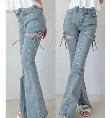 RESEXXY 컷 아웃 리본 데님 팬츠