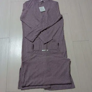 홈웨어 리브 롱 퍼플 가디건 & 상의