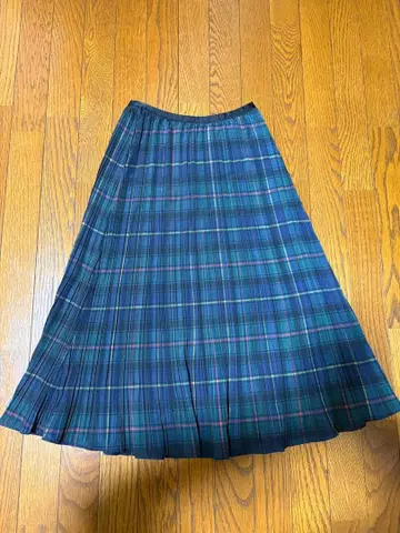 폴로 랄프로렌 체크 무늬 롱 플리츠 스커트