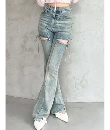 RESEXXY 컷 아웃 리본 데님 XS 라이트 블루