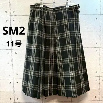 SM2 화이트 블랙 체크 무늬 울 플레어 롱 스커트 고급스러운 가을/겨울