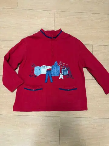 [ 구제 의류 ] 긴팔 레드 자수 하프 지퍼