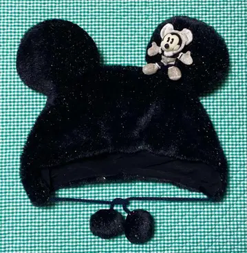 미키 팬캡 귀 포함 모자 블랙 라메 믹스 디즈니