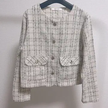 CHIP CLIP 골드 버튼 노카라 트위드 자켓 S 사이즈