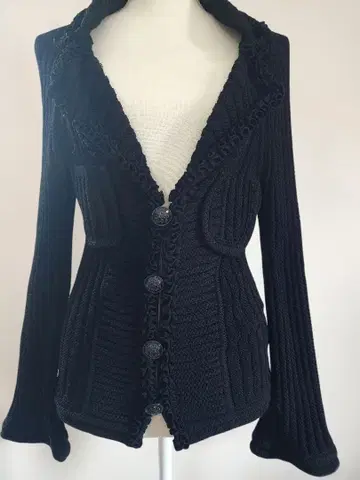 리브 편직 블랙 긴팔 니트 자켓