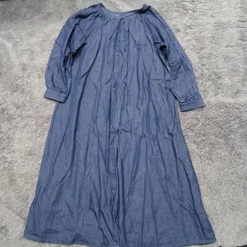 Studio CLIP 린넨 데님 원피스 밴드 카라 긴팔 내추럴