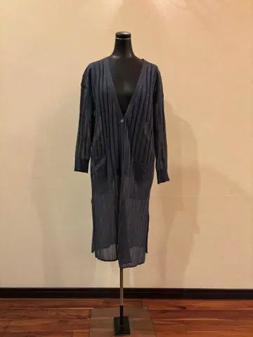 다크 블루 롱 가디건 허리 리본 포함