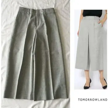 투모로우랜드 레이온 울 센터 프레스 크롭 와이드 팬츠